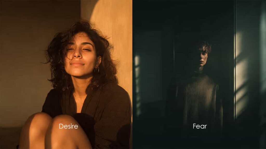 Innocent archetype showing contrast between happiness and safety versus fear of punishment and making mistakes
