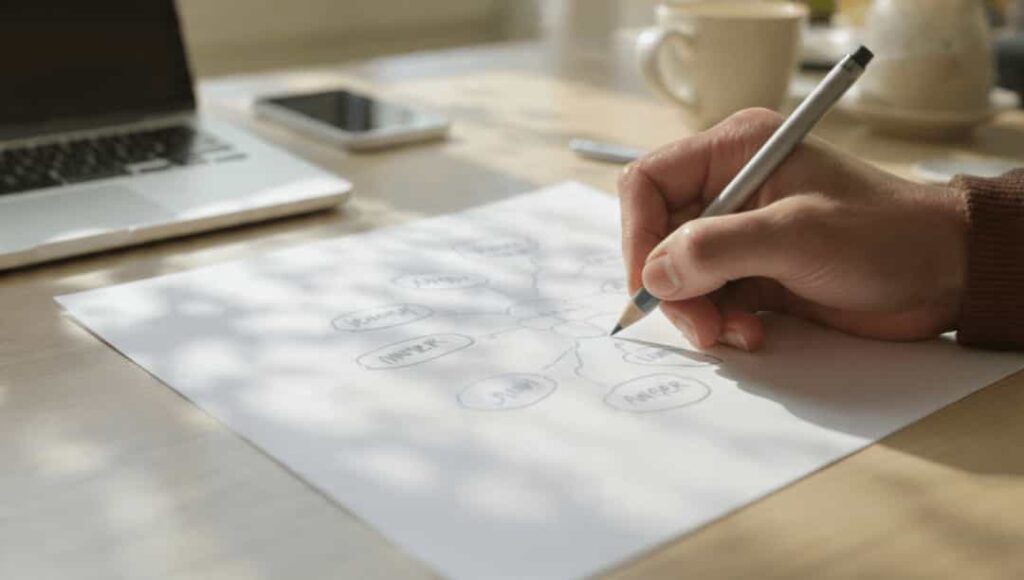 Person writing a list of emotional triggers like jealousy and insecurity on a piece of paper